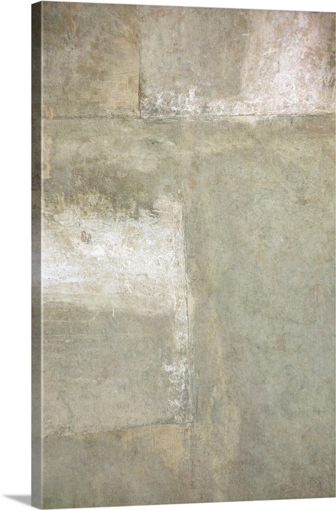 Abstract artwork of green and gray colors with distressed textures throughout.
