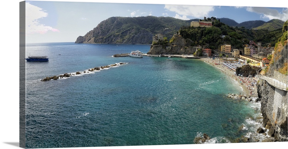 Panoramic High Angle view of a Coastal Town, Monterosso Al Mare, Cinque terre, Liguria, Italy.