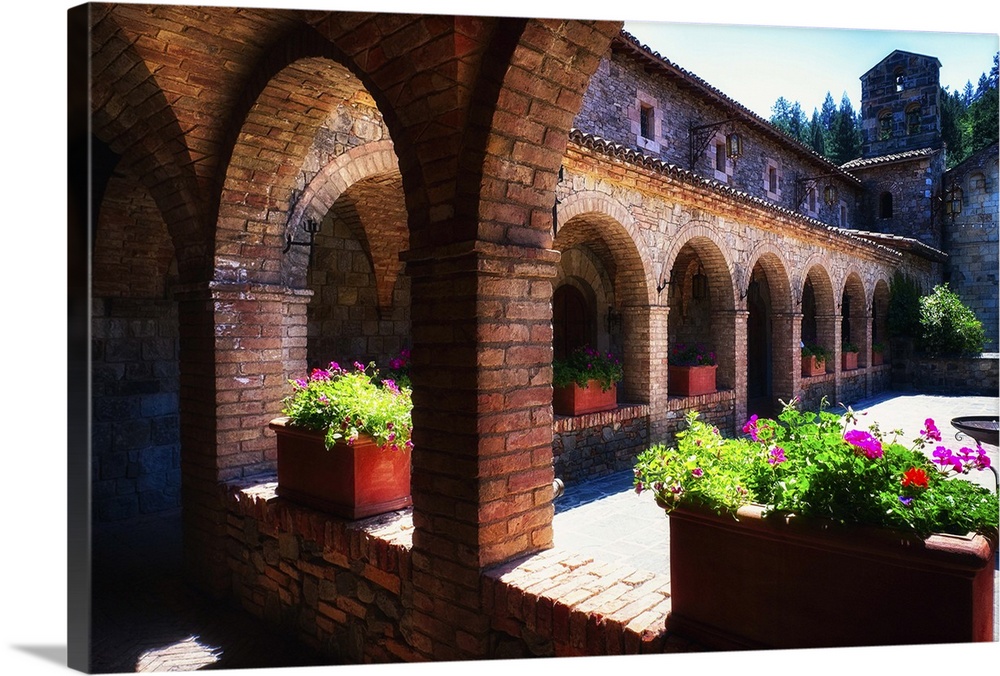 Colonnade and Courtyard of a Tuscan Style Castle, Castello de Amorosa
