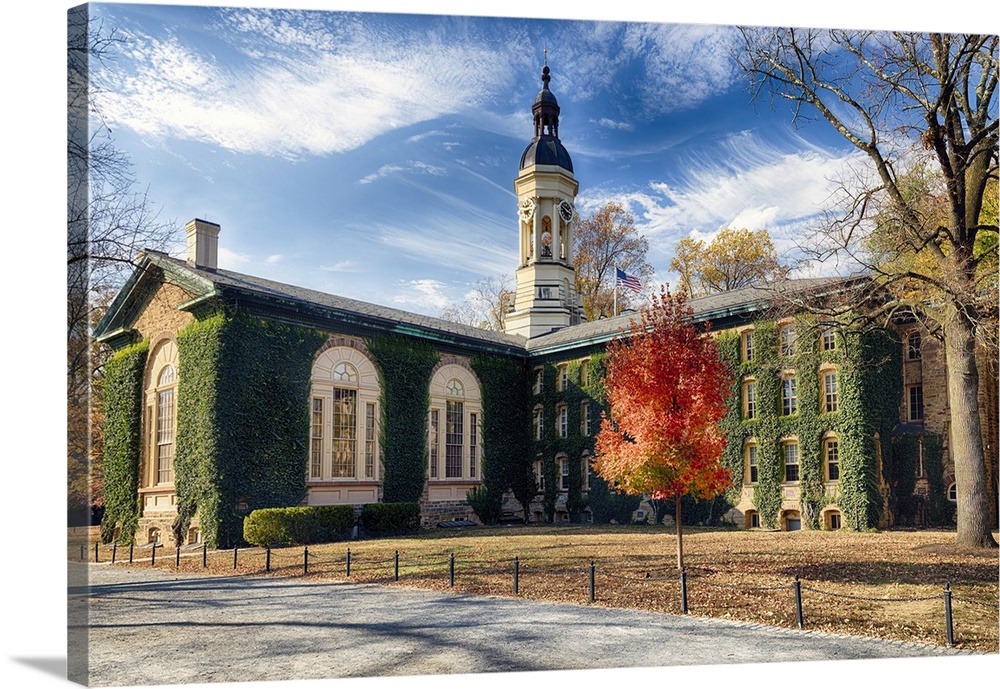Low Angle View of the Nassau Hall Of Princeton University During a sunny Fall Day, New Jersey, USA