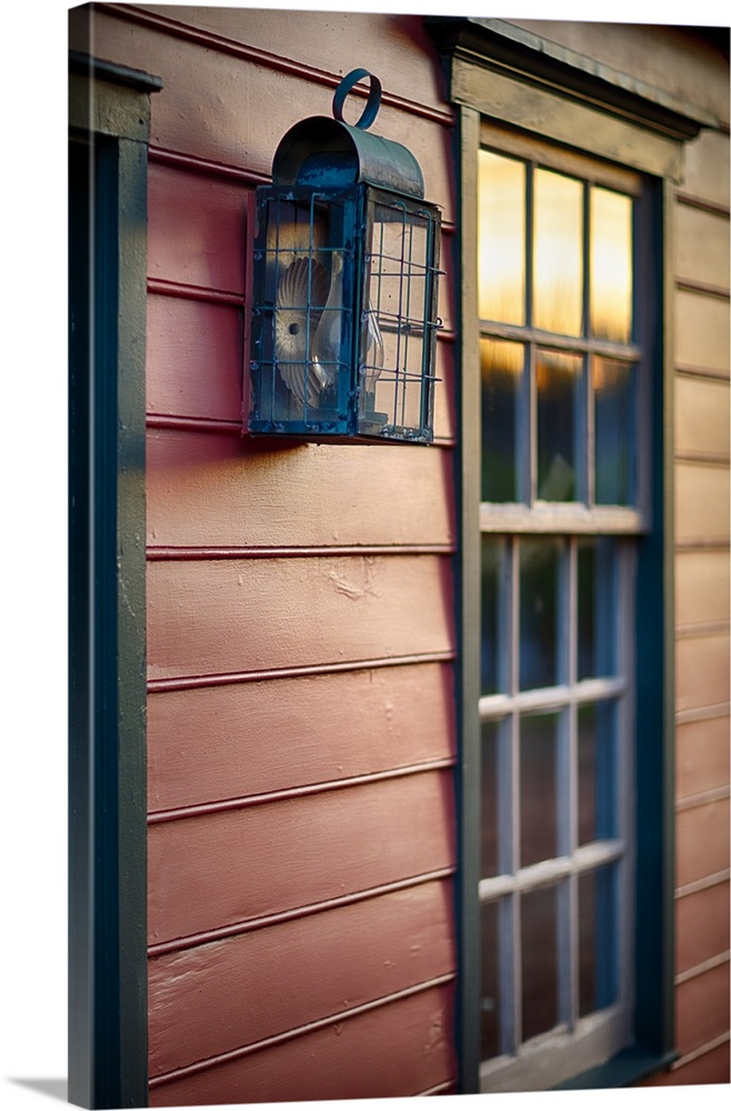 Sunset Reflections on the Window of an Old Colonial Era House, New Jersey, USA.