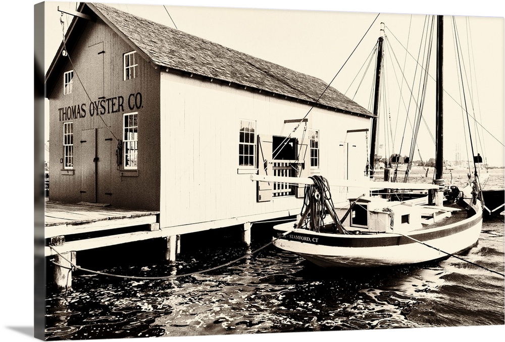 Oyster Sloop Moored at an Oyster Processing Factory, Mystic, Connecticut