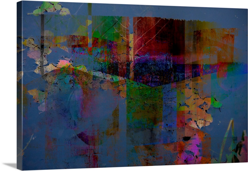 Abstract artwork of distressed textures in psychedelic colors.