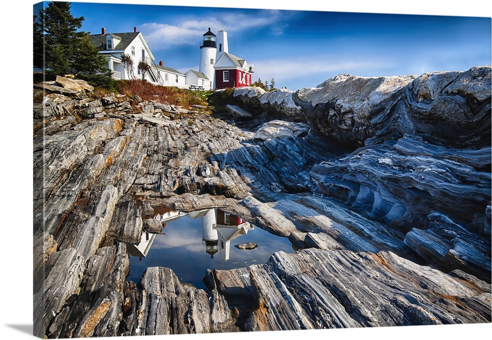 View of the Pemaquid Point Lighthouse with Image Reflected in Tidal Pool, Maine.