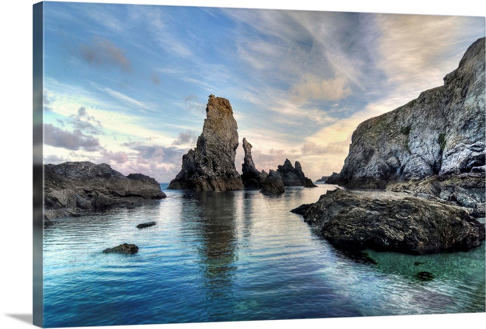 Big natural rocks in Belle Ile en Mer beach called Port coton in France, Brittany, color picture.