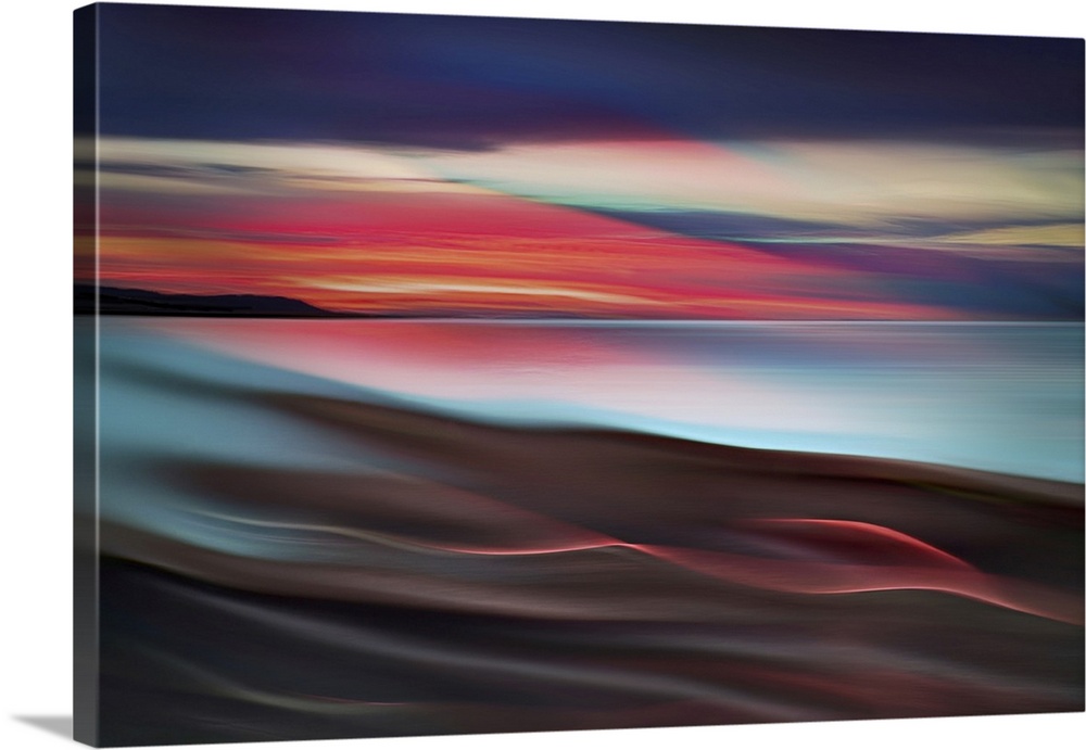 Abstract seascape. The image is a composite of two images. The first is a sunset in late May of 2022 in Powell River, Brit...
