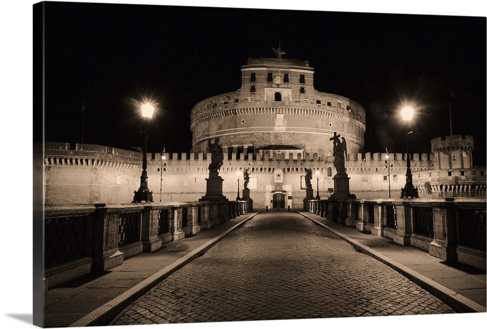Low Angle Nighttime View of the Castle of the Holy Angel, Rome