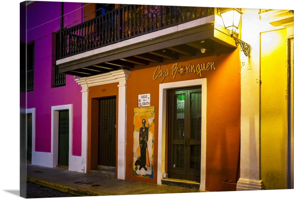 Colorful House Facades at Night, Old San Juan, Puerto Rico