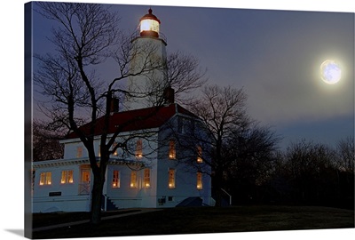 Sandy Hook Lighthouse at Full Winter Moon, New Jersey