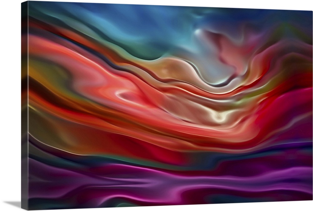 Abstract photograph of blurred and blended colors and flowing lines in shades of red, purple, and blue.