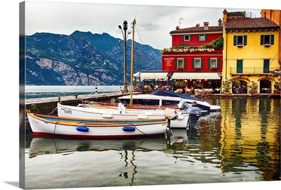 Small Boats at a Pier, Malcasine Harbor, Lake Garda, Veneto, Italy