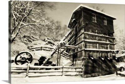 Snow Covered Historic Quarry Building, Clinton Red Mill Village,