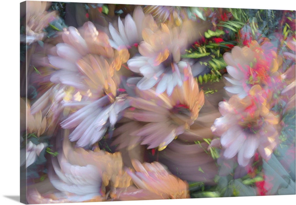 Moving the camera and long-term exposure. A lot of summer flower in abstract expression.
