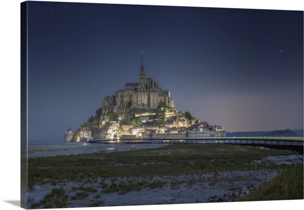 Night shot of Mont Saint Michel in Normandy. France, Europe.