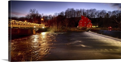 The Historic Red Mill and Clinton Bridge at Night