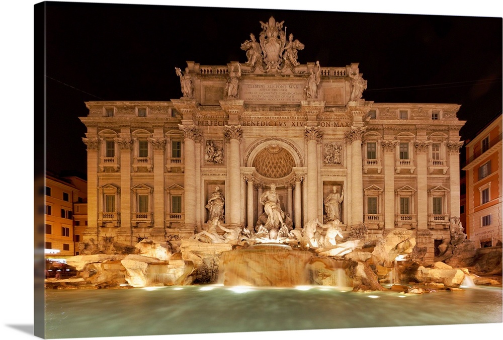 Night view of the Trevi Fountain, Rome, Italy.