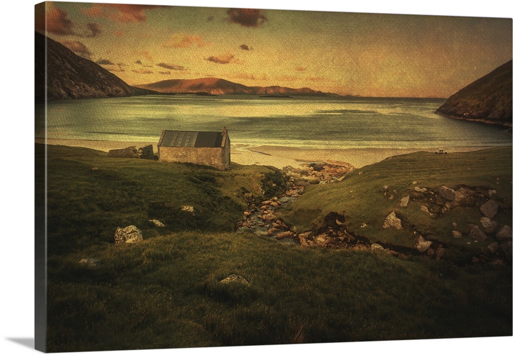 Irish landscape along the coast with photo texture
