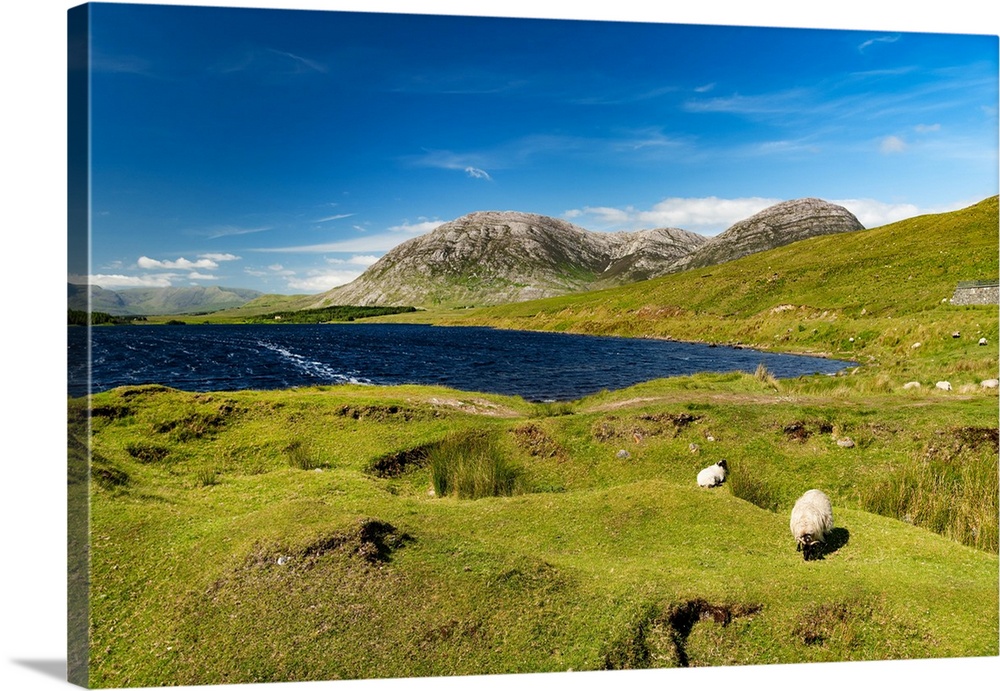 Natural landscape in Ireland with lake and mountains