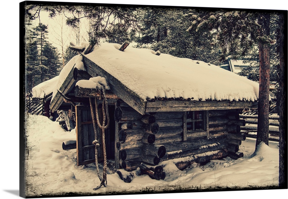 Hut under the snow with added photo texture
