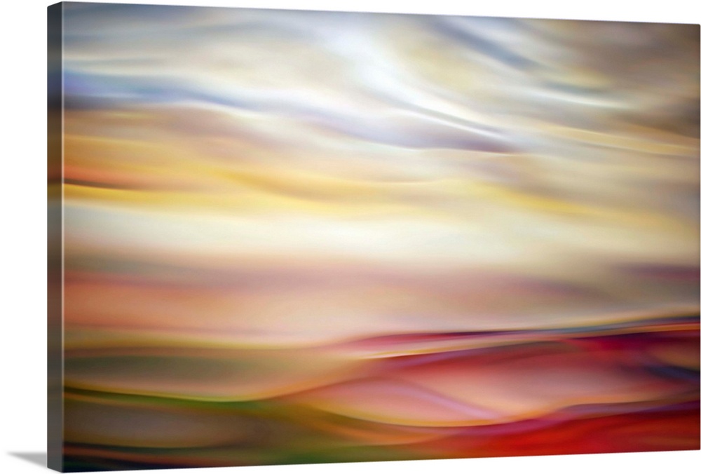 Studio shot of water reflecting colors. This is an abstract representation or impression of a horizon line where water, as...