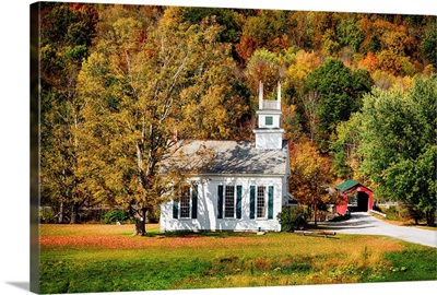 White Church and Red Covered Bridge in Arlington, Vermont