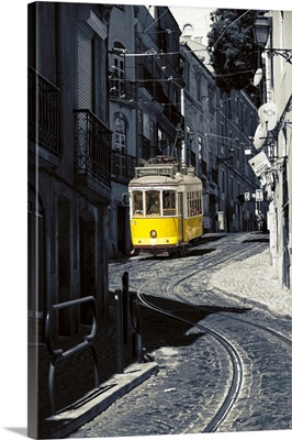 Yellow Tram No. 28 In Alfama District, Lisbon, Portugal