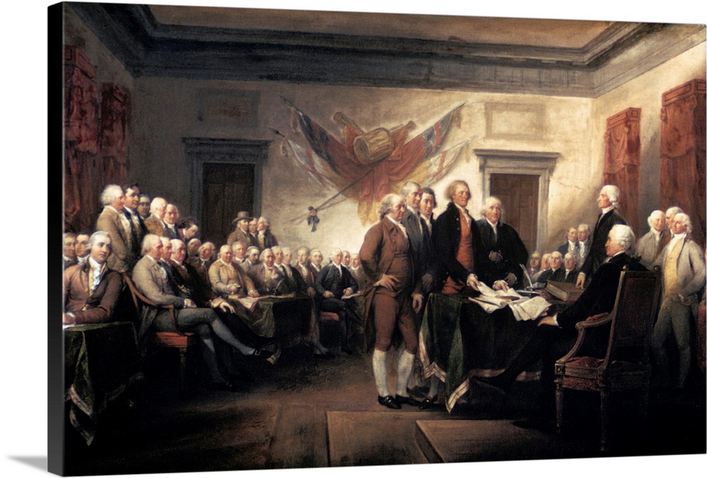 The 1776 signing of the Declaration of Independence by Trumbull in Pennsylvania State House, now Independence Hall in Phil...