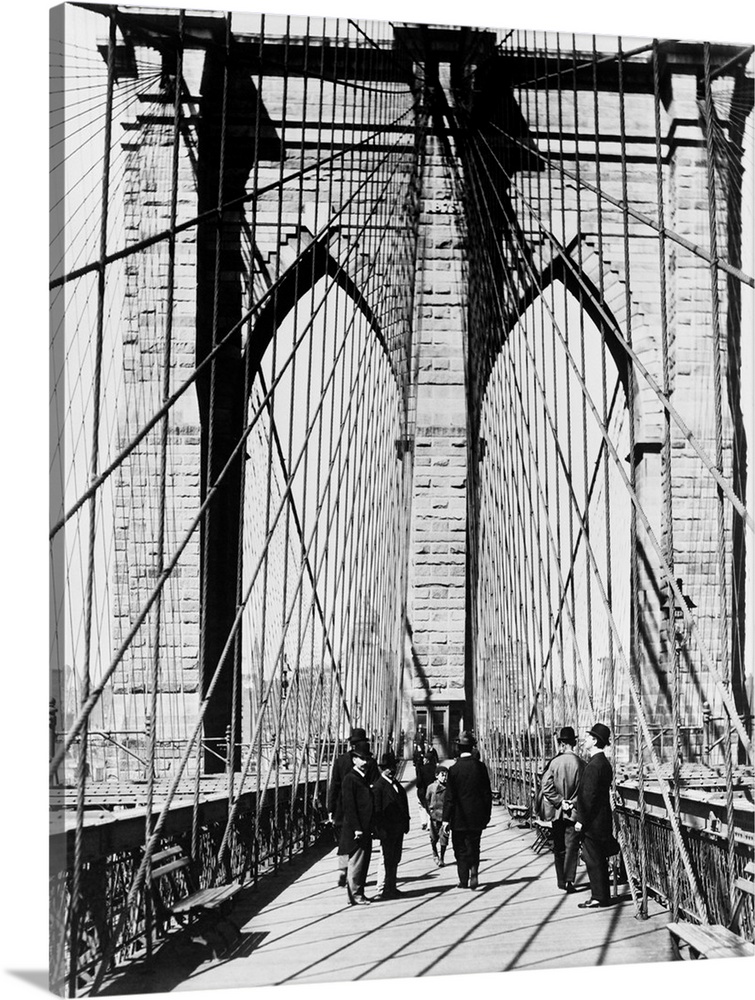 1800's 1880's Men Standing On Brooklyn Bridge Just After It Opened 1883 New York City USA.