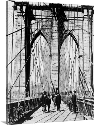1800's 1880's Men Standing On Brooklyn Bridge Just After It Opened