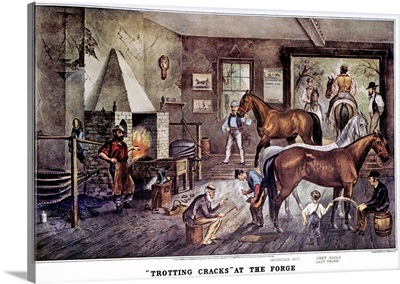 1860s Trotting Cracks At The Forge, Horse Race Bettors Hanging Out Farrier Shoeing Horse