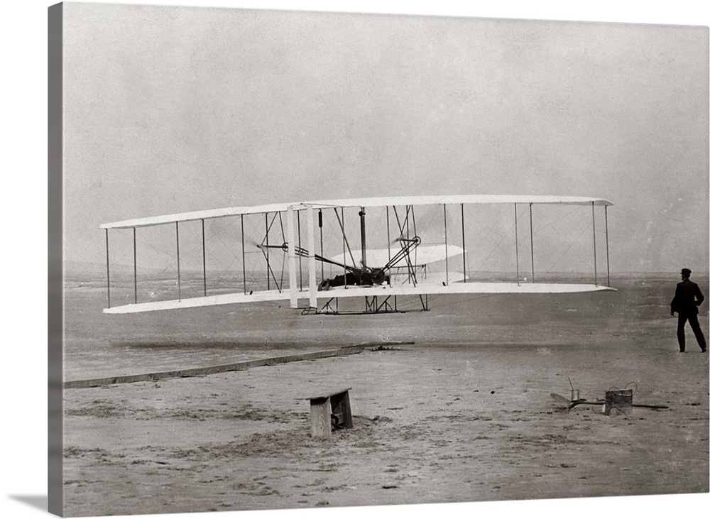 1903 Wright Brothers' Plane Taking Off At Kitty Hawk North Carolina USA.