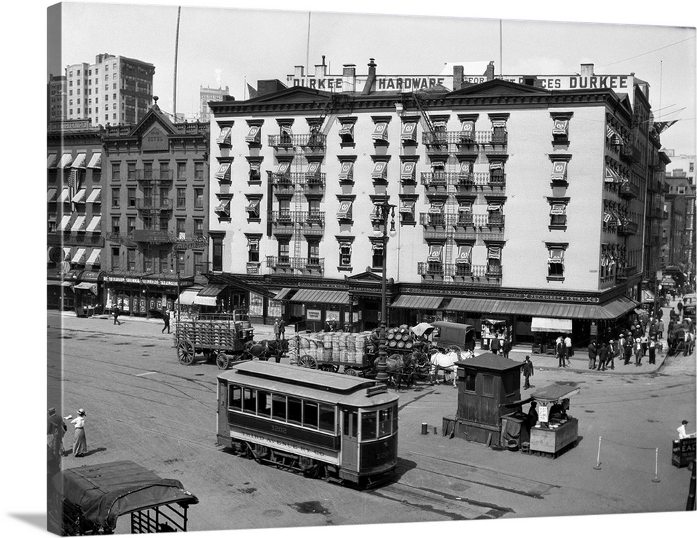 1910's 1916 The Eastern Hotel With An Edison Street Car At South Ferry Lower Manhattan New York City USA.