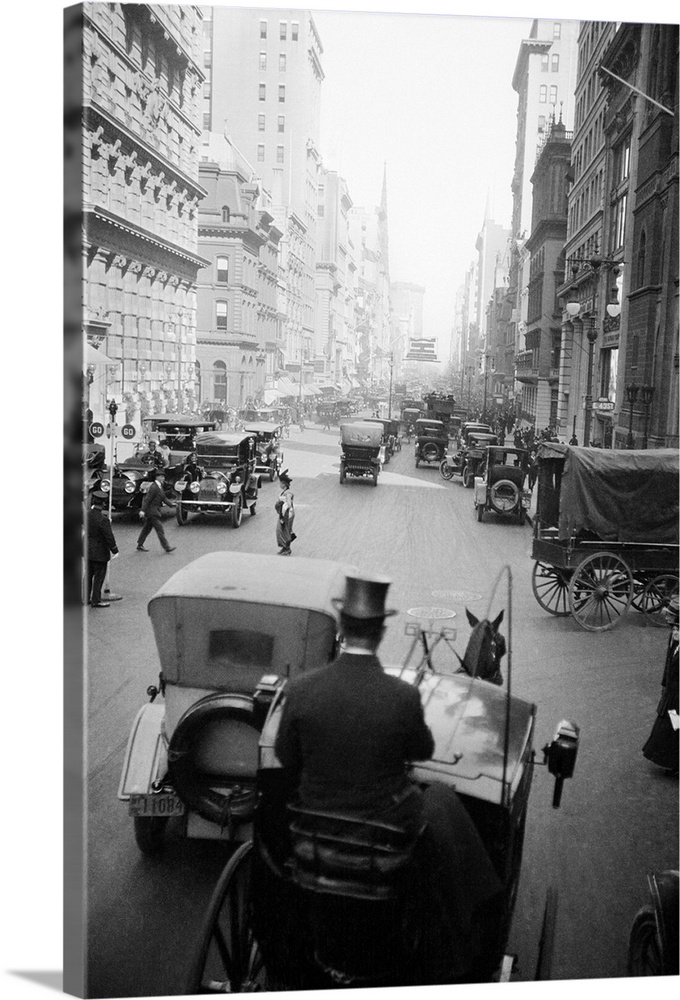 1910's 5th Ave At 43Rd Looking North Cars Wagons Pedestrians A Hansom Cab And Driver In Top Hat In Foreground New York Cit...