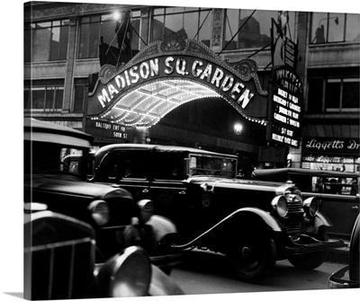 1920's 1930's Cars Taxis Madison Square Garden Marquee At Night