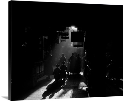 1920's 1930's Silhouetted People Street Scene In Old Chinese City Shanghai China