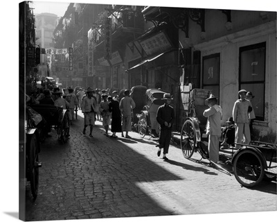 1920's 1930's Street Scene Rickshaws Waiting For Hire Hong Kong China