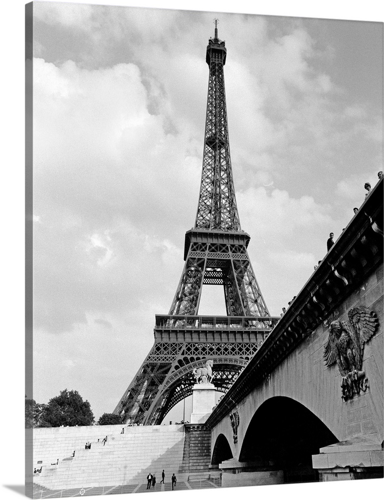 1920's Eiffel Tower With People Walking Up Stairs