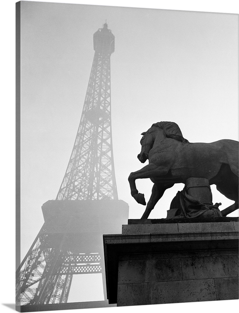 1920's Horse Statue At Base Of Eiffel Tower Paris France.