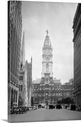 1930's 1936 View Down North Broad Street To The Philadelphia City Hall