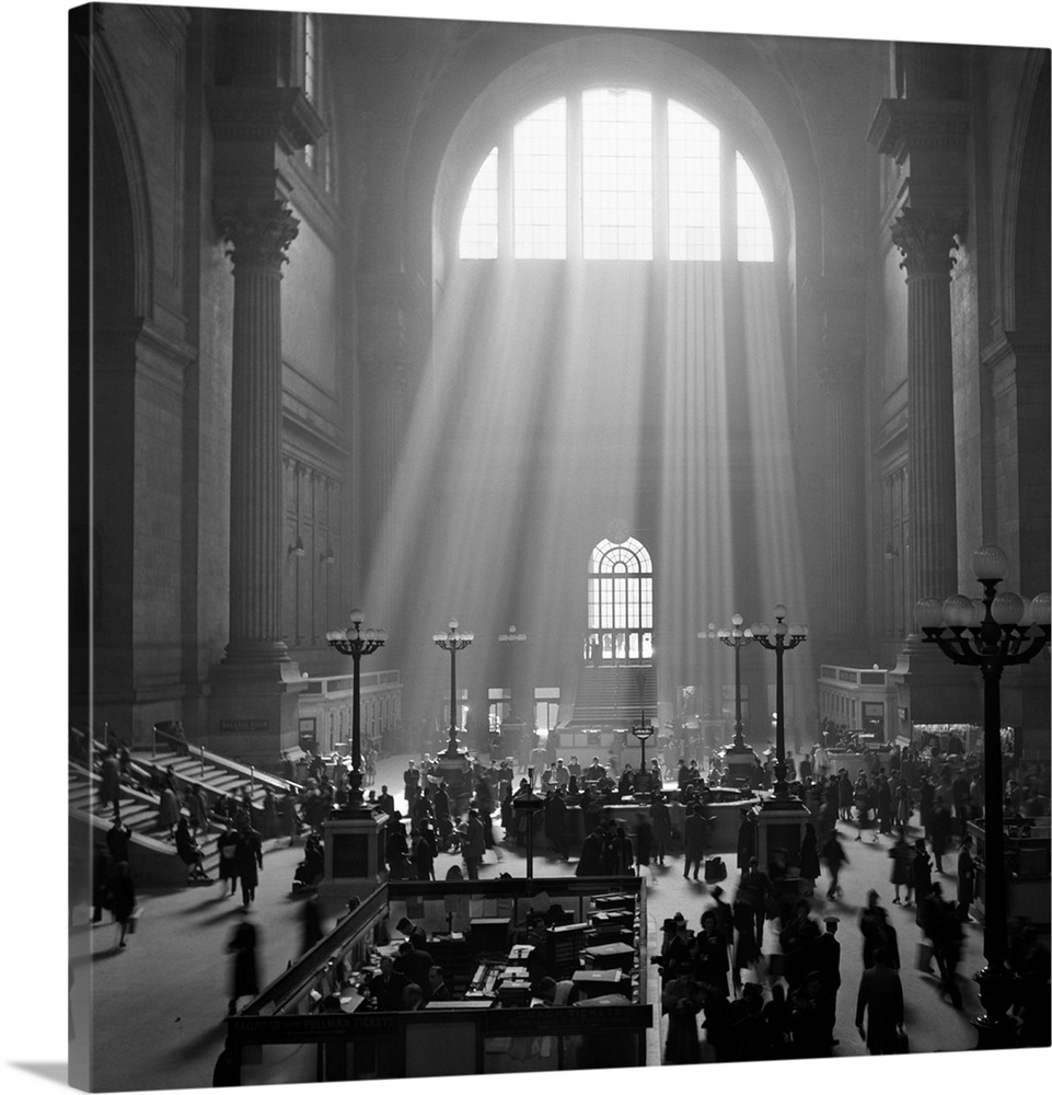 1930's 1940's Interior Pennsylvania Station New York City With Sun Rays Streaming In Window.