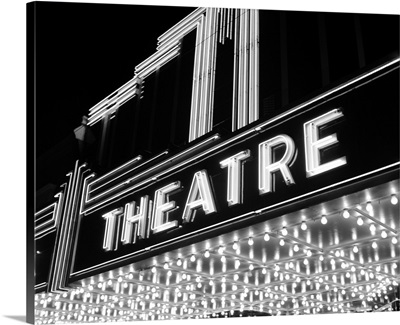 1930's 1940's Theater Marquee Theatre In Neon Lights