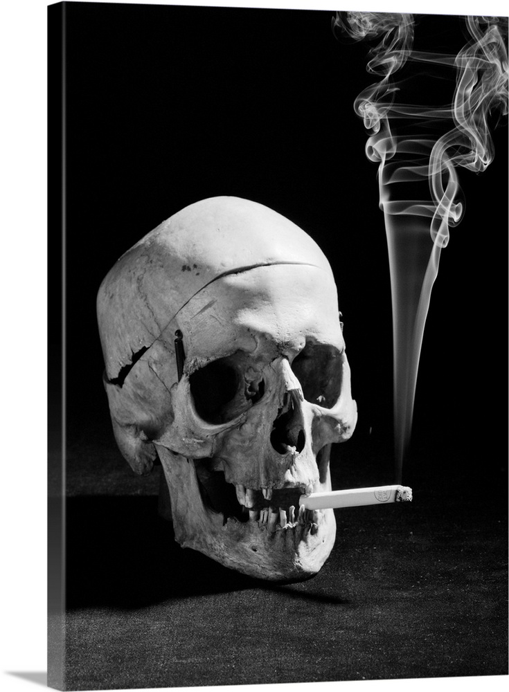 1930s Human Skull Smoking A Cigarette.