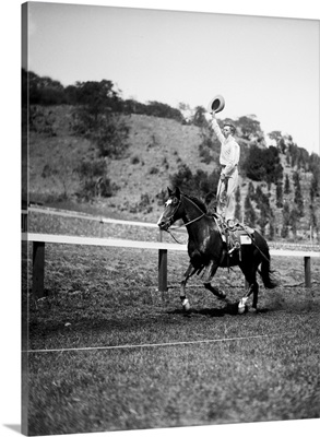1930s Jim Rogers Performing Stunt Trick Standing On Galloping Horse Back