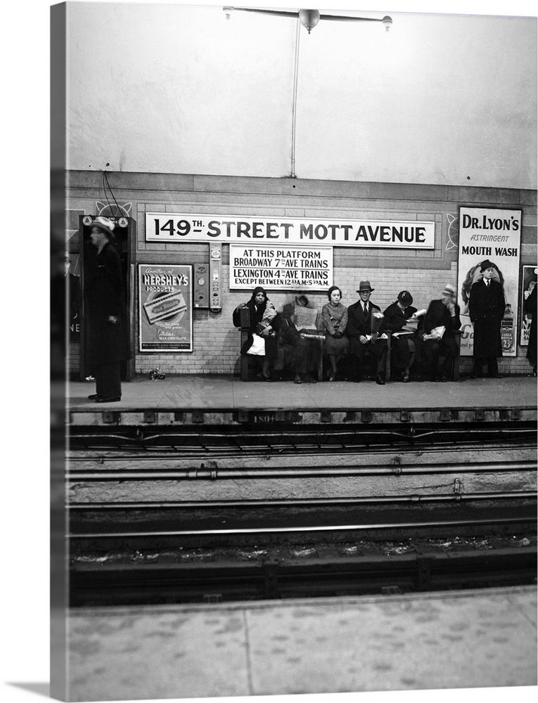 1930's Men And Women Waiting For Subway Train 149th Street Mott Avenue Bronx New York City.