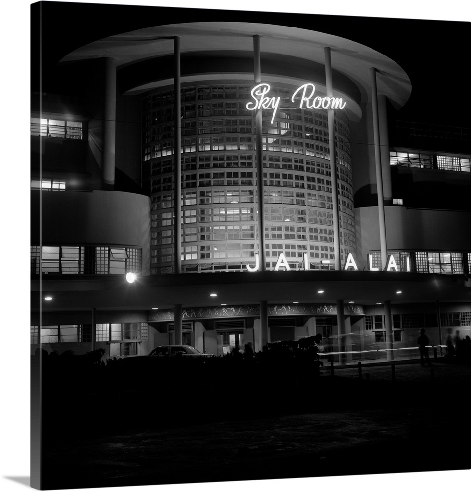 1930's Night Shot Of Jai Alai Nightclub Club The Sky Room Art Deco Building Manila Philippine Islands Philippines.