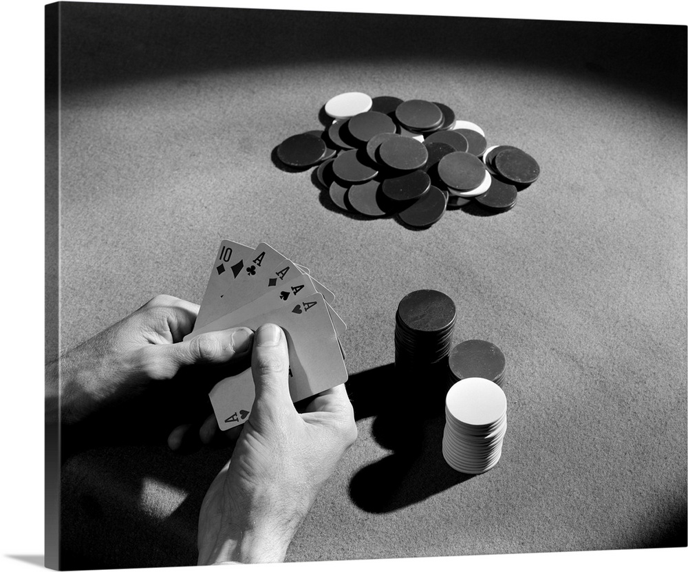 1930s Playing Cards Poker Chips Gambling Four Aces Dramatic Spotlight Lighting.