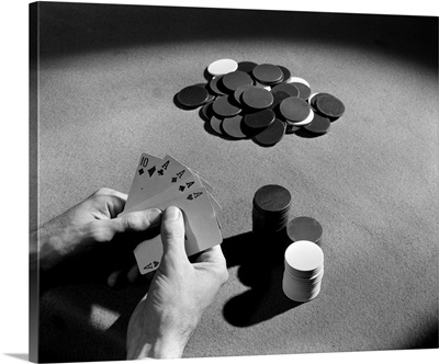 1930s Playing Cards Poker Chips Gambling Four Aces Dramatic Spotlight Lighting