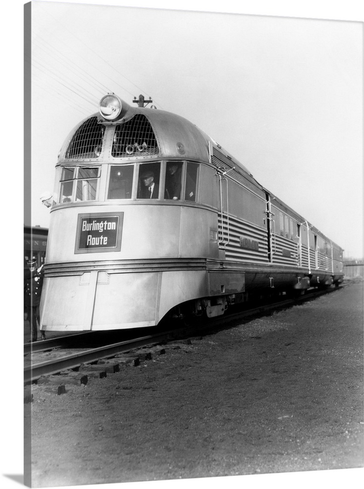 1930's Zephyr Train Engine Cars In Perspective Burlington Route Railroad.