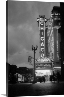 1933 Night Scene Of Chicago Movie Theater On State Street