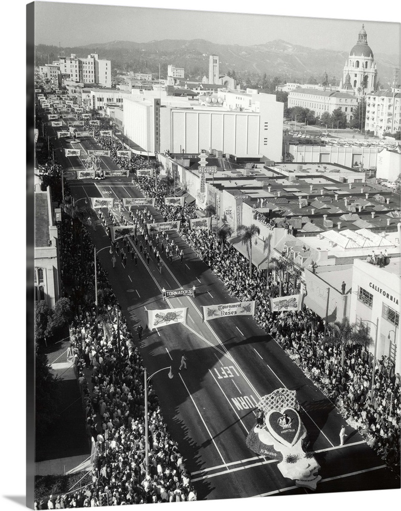 1940's 1950's Aerial View Tournament Of Roses Parade Pasadena ...